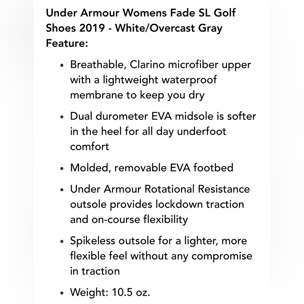 Under Armour Fade SL Women’s Golf Shoes-White/Gray-Size 7 NIB⛳️ - Picture 6 of 7
